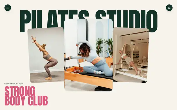 Animated preview of the Pilates Studio page, scrolling through its sections